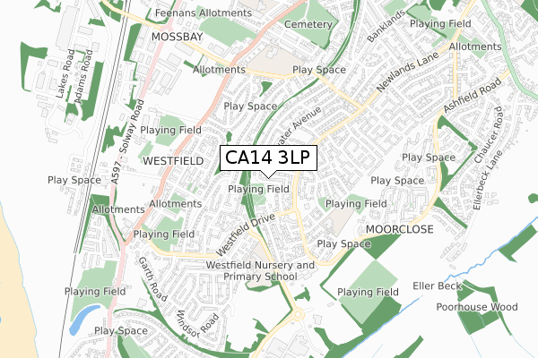 CA14 3LP map - small scale - OS Open Zoomstack (Ordnance Survey)