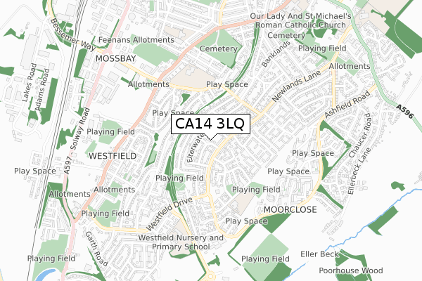 CA14 3LQ map - small scale - OS Open Zoomstack (Ordnance Survey)