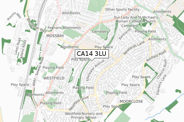 CA14 3LU map - small scale - OS Open Zoomstack (Ordnance Survey)