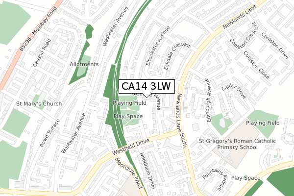 CA14 3LW map - large scale - OS Open Zoomstack (Ordnance Survey)