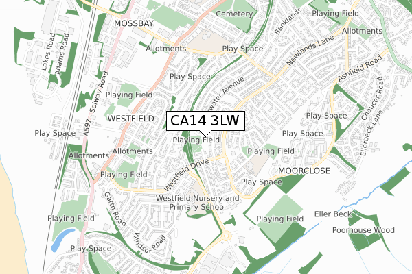 CA14 3LW map - small scale - OS Open Zoomstack (Ordnance Survey)