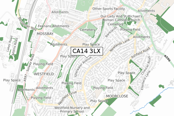 CA14 3LX map - small scale - OS Open Zoomstack (Ordnance Survey)