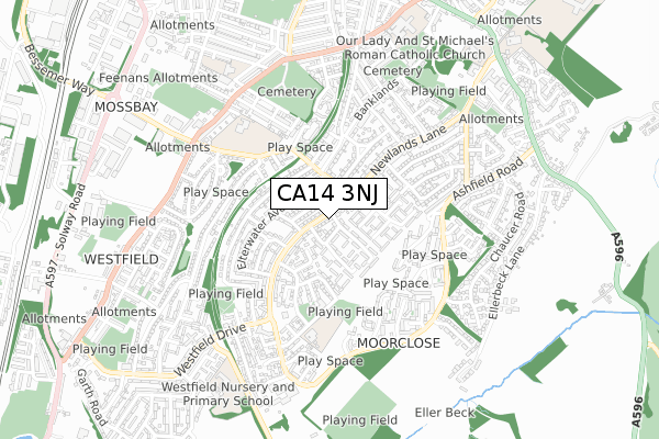 CA14 3NJ map - small scale - OS Open Zoomstack (Ordnance Survey)