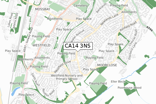 CA14 3NS map - small scale - OS Open Zoomstack (Ordnance Survey)