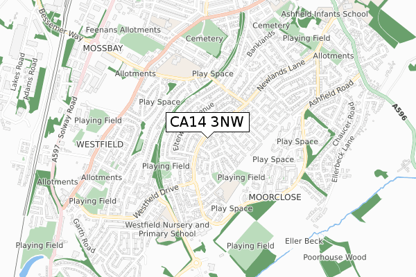 CA14 3NW map - small scale - OS Open Zoomstack (Ordnance Survey)