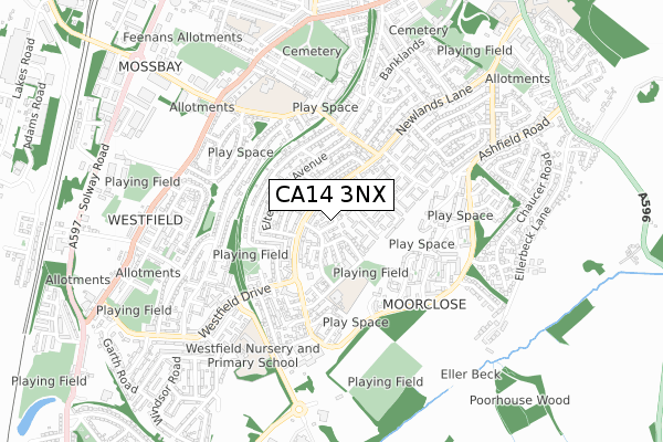 CA14 3NX map - small scale - OS Open Zoomstack (Ordnance Survey)