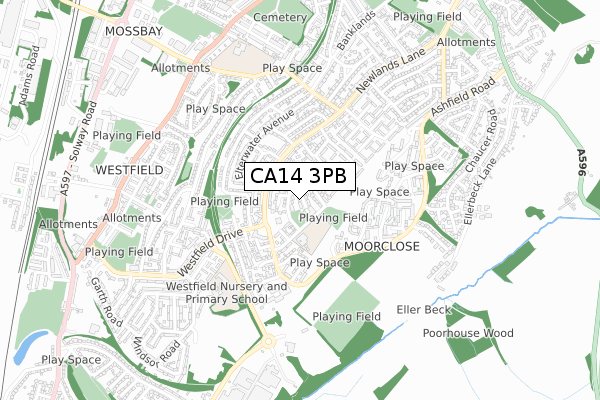 CA14 3PB map - small scale - OS Open Zoomstack (Ordnance Survey)