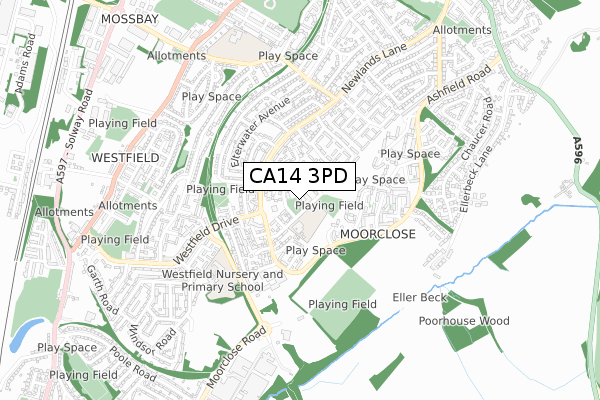 CA14 3PD map - small scale - OS Open Zoomstack (Ordnance Survey)