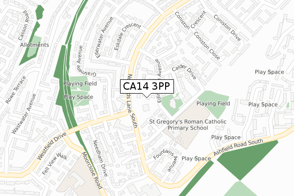 CA14 3PP map - large scale - OS Open Zoomstack (Ordnance Survey)
