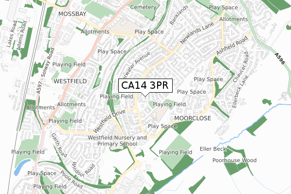CA14 3PR map - small scale - OS Open Zoomstack (Ordnance Survey)