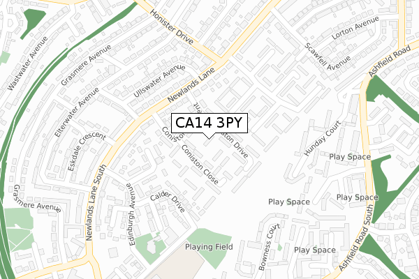 CA14 3PY map - large scale - OS Open Zoomstack (Ordnance Survey)