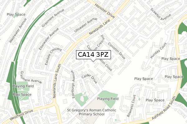 CA14 3PZ map - large scale - OS Open Zoomstack (Ordnance Survey)