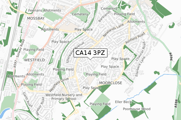 CA14 3PZ map - small scale - OS Open Zoomstack (Ordnance Survey)