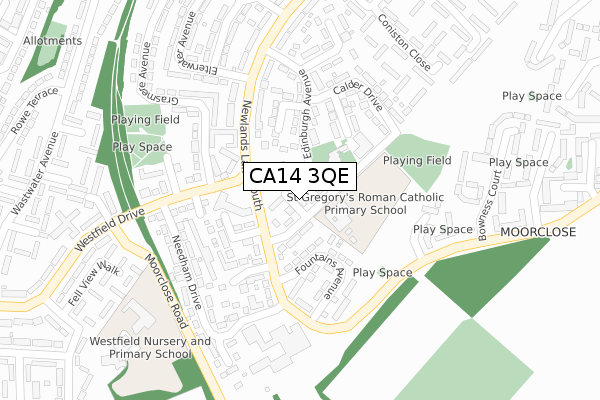 CA14 3QE map - large scale - OS Open Zoomstack (Ordnance Survey)