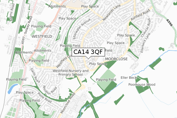 CA14 3QF map - small scale - OS Open Zoomstack (Ordnance Survey)