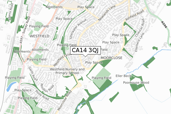 CA14 3QJ map - small scale - OS Open Zoomstack (Ordnance Survey)