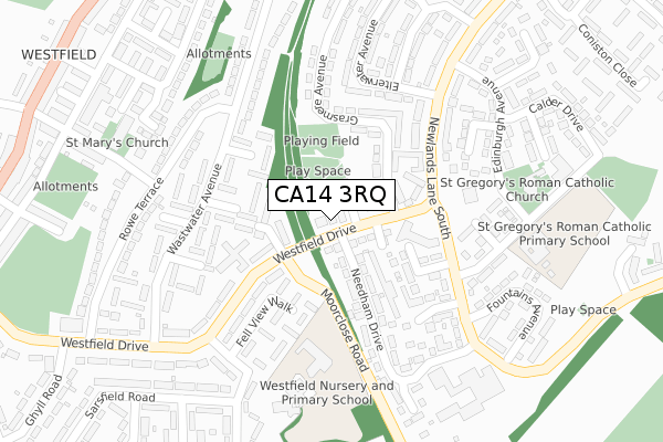 CA14 3RQ map - large scale - OS Open Zoomstack (Ordnance Survey)