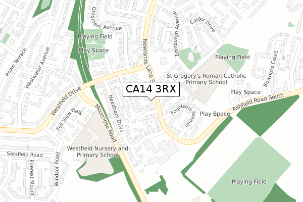 CA14 3RX map - large scale - OS Open Zoomstack (Ordnance Survey)
