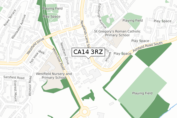 CA14 3RZ map - large scale - OS Open Zoomstack (Ordnance Survey)