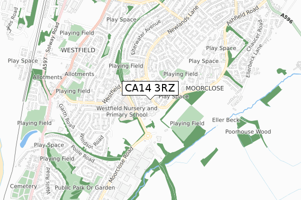 CA14 3RZ map - small scale - OS Open Zoomstack (Ordnance Survey)