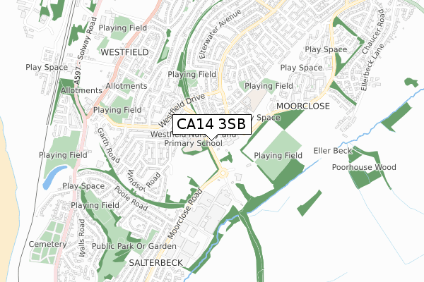 CA14 3SB map - small scale - OS Open Zoomstack (Ordnance Survey)