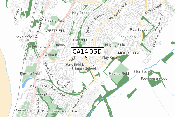 CA14 3SD map - small scale - OS Open Zoomstack (Ordnance Survey)