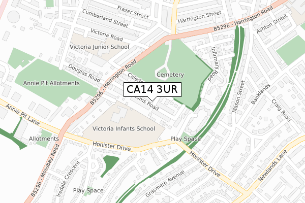 CA14 3UR map - large scale - OS Open Zoomstack (Ordnance Survey)