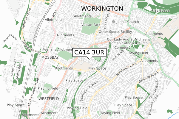 CA14 3UR map - small scale - OS Open Zoomstack (Ordnance Survey)