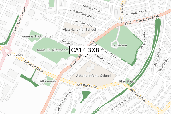 CA14 3XB map - large scale - OS Open Zoomstack (Ordnance Survey)