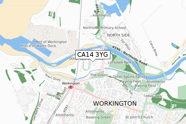 CA14 3YG map - small scale - OS Open Zoomstack (Ordnance Survey)