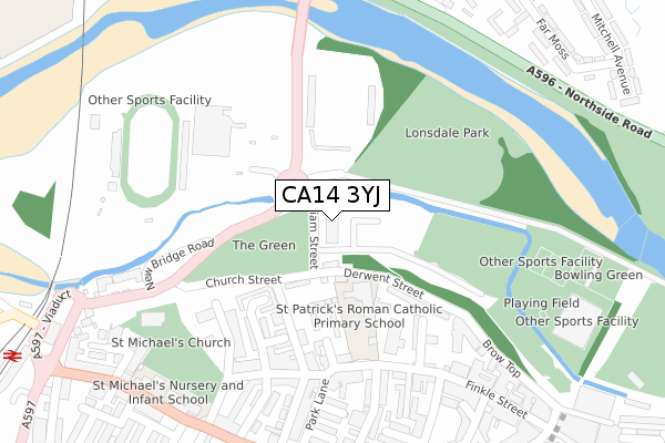 CA14 3YJ map - large scale - OS Open Zoomstack (Ordnance Survey)