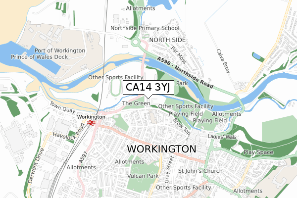 CA14 3YJ map - small scale - OS Open Zoomstack (Ordnance Survey)