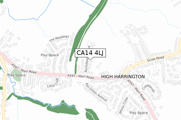 CA14 4LJ map - large scale - OS Open Zoomstack (Ordnance Survey)
