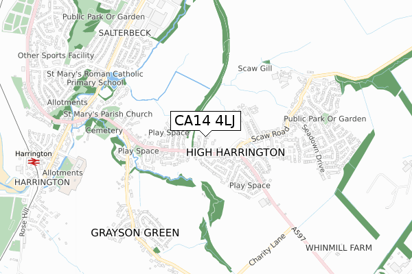 CA14 4LJ map - small scale - OS Open Zoomstack (Ordnance Survey)