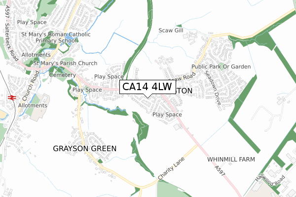 CA14 4LW map - small scale - OS Open Zoomstack (Ordnance Survey)