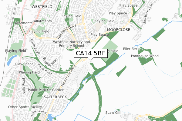 CA14 5BF map - small scale - OS Open Zoomstack (Ordnance Survey)