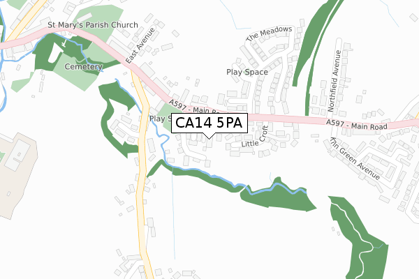 CA14 5PA map - large scale - OS Open Zoomstack (Ordnance Survey)