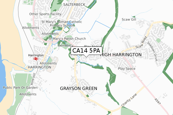 CA14 5PA map - small scale - OS Open Zoomstack (Ordnance Survey)
