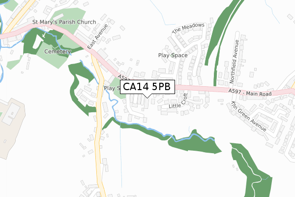 CA14 5PB map - large scale - OS Open Zoomstack (Ordnance Survey)