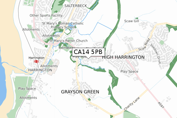 CA14 5PB map - small scale - OS Open Zoomstack (Ordnance Survey)