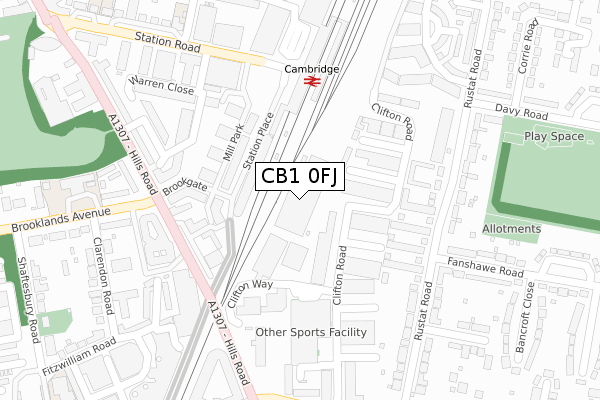 CB1 0FJ map - large scale - OS Open Zoomstack (Ordnance Survey)