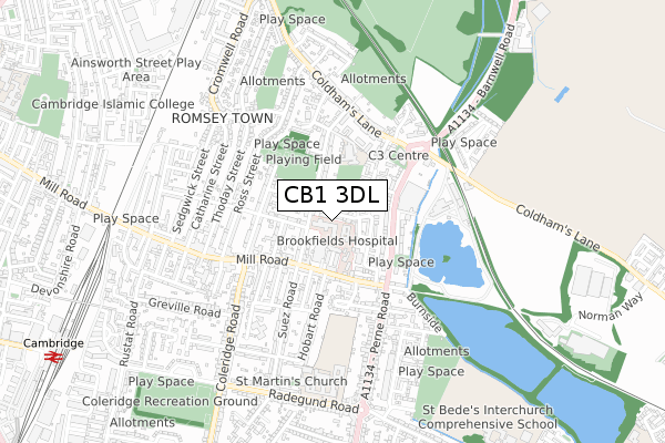 CB1 3DL map - small scale - OS Open Zoomstack (Ordnance Survey)