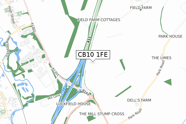 CB10 1FE map - small scale - OS Open Zoomstack (Ordnance Survey)