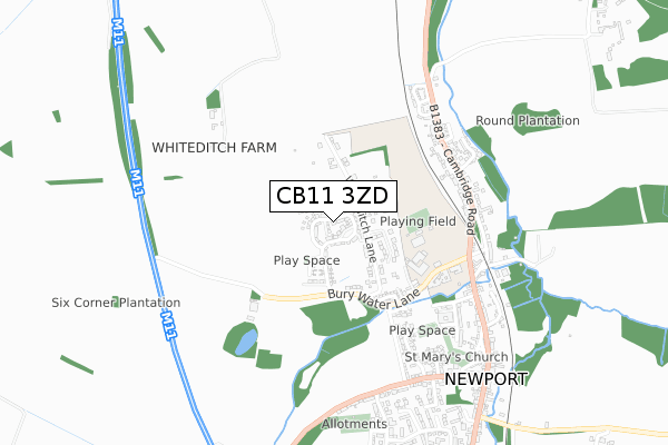 CB11 3ZD map - small scale - OS Open Zoomstack (Ordnance Survey)