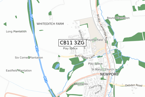 CB11 3ZG map - small scale - OS Open Zoomstack (Ordnance Survey)