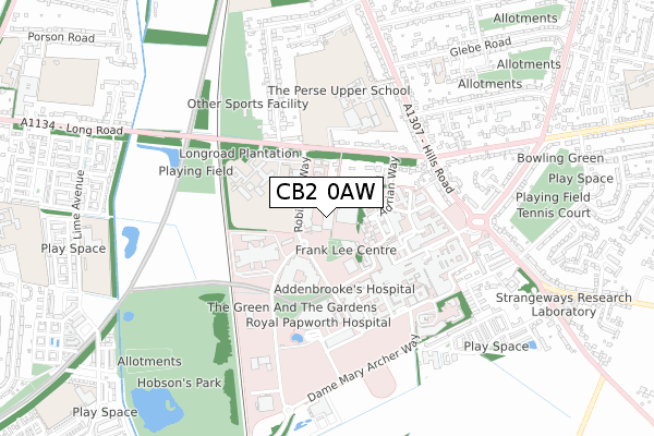 CB2 0AW map - small scale - OS Open Zoomstack (Ordnance Survey)