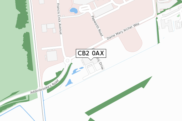 CB2 0AX map - large scale - OS Open Zoomstack (Ordnance Survey)