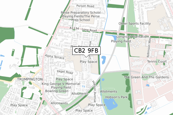 CB2 9FB map - small scale - OS Open Zoomstack (Ordnance Survey)