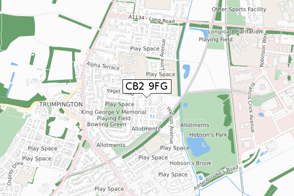 CB2 9FG map - small scale - OS Open Zoomstack (Ordnance Survey)