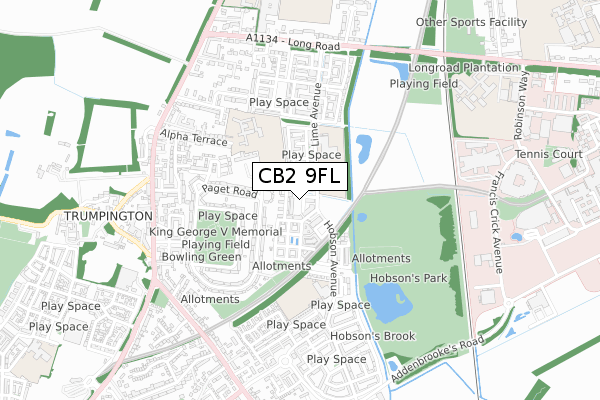 CB2 9FL map - small scale - OS Open Zoomstack (Ordnance Survey)